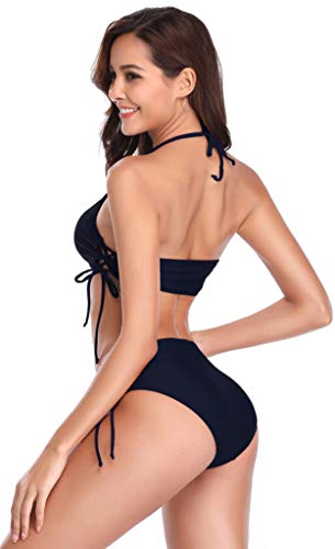 SHEKINI Mujeres Bikini Push up decoración del hogar de Dos Piezas Trajes de baño Bikini Mujer Bikini de culotes Amarillo Vendas de Bikini brasileño(Large, Azul Oscuro)