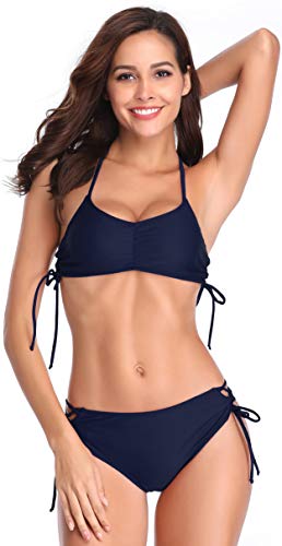 SHEKINI Mujeres Bikini Push up decoración del hogar de Dos Piezas Trajes de baño Bikini Mujer Bikini de culotes Amarillo Vendas de Bikini brasileño(Large, Azul Oscuro)