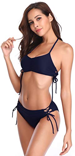 SHEKINI Mujeres Bikini Push up decoración del hogar de Dos Piezas Trajes de baño Bikini Mujer Bikini de culotes Amarillo Vendas de Bikini brasileño(Large, Azul Oscuro)
