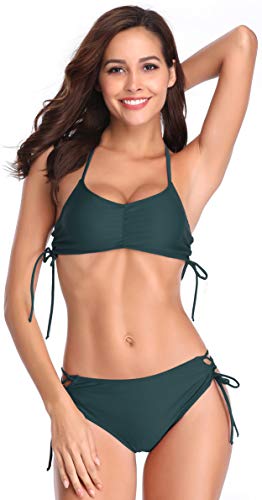 SHEKINI Mujeres Bikini Push up decoración del hogar de Dos Piezas Trajes de baño Bikini Mujer Bikini de culotes Amarillo Vendas de Bikini brasileño(Small, Verde Oscuro)