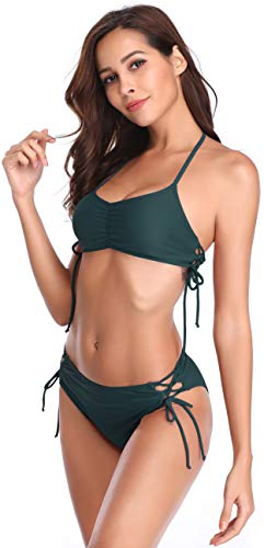SHEKINI Mujeres Bikini Push up decoración del hogar de Dos Piezas Trajes de baño Bikini Mujer Bikini de culotes Amarillo Vendas de Bikini brasileño(Small, Verde Oscuro)