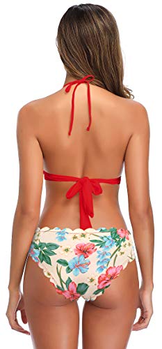 SHEKINI Mujeres Bikini Triángulo Bañador De Dos Piezas Conjuntos Traje de baño Brasileño Ajustable Traje de baño (L, Rojo Grande)