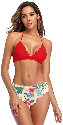 SHEKINI Mujeres Bikini Triángulo Bañador De Dos Piezas Conjuntos Traje de baño Brasileño Ajustable Traje de baño (L, Rojo Grande)
