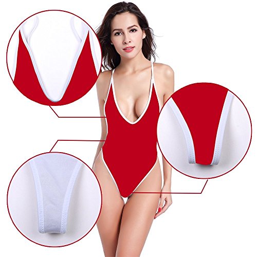 SHEKINI Mujeres Tanga Bañador Trajes de una Pieza Brasileño Bikini Traje de baño (Medium, Rojo)