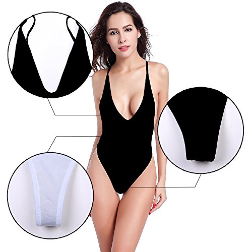 SHEKINI Mujeres Tanga Bañador Trajes de una Pieza Brasileño Bikini Traje de baño (X-Small, Negro)