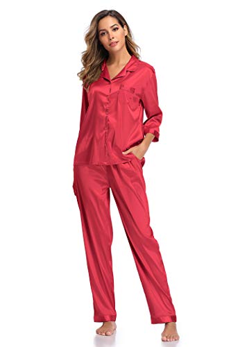 SHEKINI Pijamas Mujer Sedoso Conjuntos de Pijamas Manga de Siete Cuartos Adecuado para Verano y Otoño