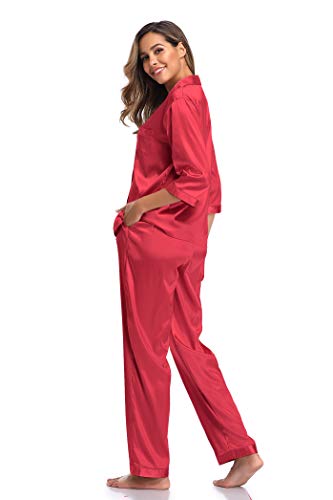 SHEKINI Pijamas Mujer Sedoso Conjuntos de Pijamas Manga de Siete Cuartos Adecuado para Verano y Otoño