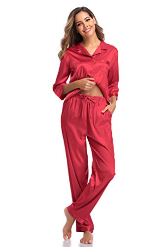 SHEKINI Pijamas Mujer Sedoso Conjuntos de Pijamas Manga de Siete Cuartos Adecuado para Verano y Otoño