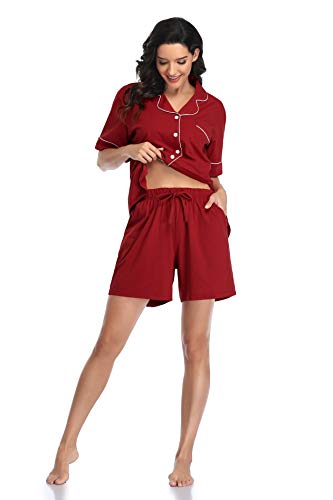 SHEKINI Pijamas Mujer Verano Algodon Manga Corta Conjunto Camiseta y Pantalones Ropa de Casa 2 Piezas