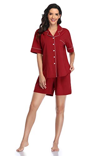 SHEKINI Pijamas Mujer Verano Algodon Manga Corta Conjunto Camiseta y Pantalones Ropa de Casa 2 Piezas