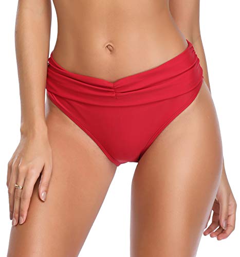 SHEKINI Traje de Baño 2018 Sexy Push Up Brasileño Sexy Acolchado de Dos Piezs Bikini Conjuto de Alta Cintura Bikini Inferior Traje de Baño de Acero Apoyo (XL, Bañador Rojo)
