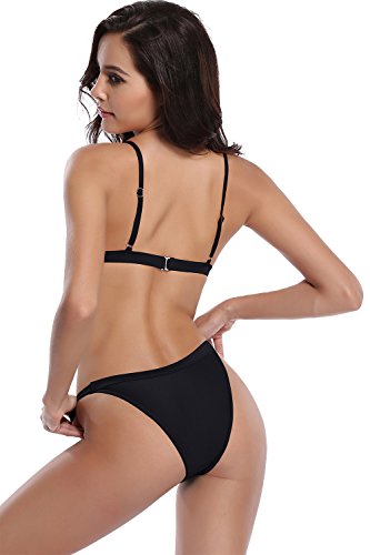 SHEKINI Traje de baño Acolchado de Dos Piezas triángulo Conjunto de Bikini brasileño Trajes de baño para Las Mujeres(Small,Negro)