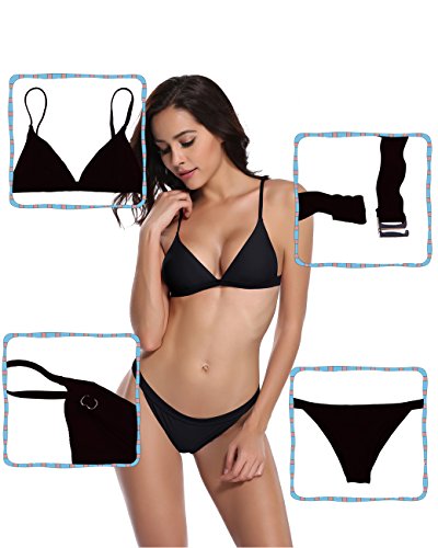 SHEKINI Traje de baño Acolchado de Dos Piezas triángulo Conjunto de Bikini brasileño Trajes de baño para Las Mujeres(Small,Negro)