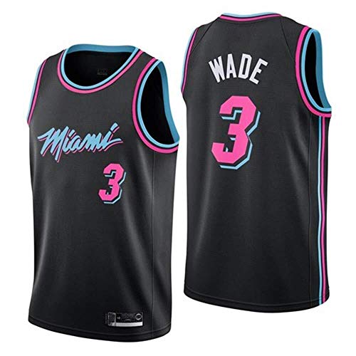 Shelfin - Camiseta de baloncesto de la NBA de Miami Heat del número 3 Wade, transpirable, grabada, color Negro D, tamaño Medium