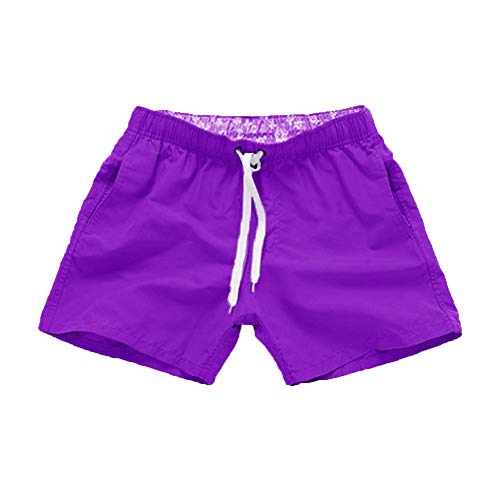 Shengshui Hombre Bañador de Natación Traje de Baño Pantalones Cortos Playa Piscina con Cordón Ajustable Morado L