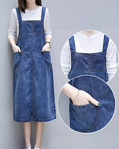 Shengwan Mujer Vestido Peto Vaquero Largos Denim Dungaree Vestidos Peto de Falda Talla Grande Azul 3XL