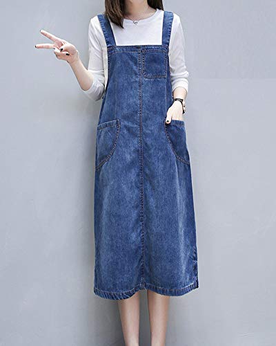 Shengwan Mujer Vestido Peto Vaquero Largos Denim Dungaree Vestidos Peto de Falda Talla Grande Azul 3XL