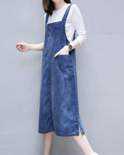 Shengwan Mujer Vestido Peto Vaquero Largos Denim Dungaree Vestidos Peto de Falda Talla Grande Azul 3XL