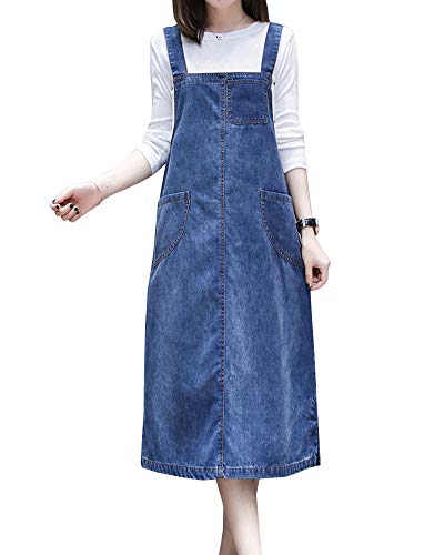 Shengwan Mujer Vestido Peto Vaquero Largos Denim Dungaree Vestidos Peto de Falda Talla Grande Azul 3XL