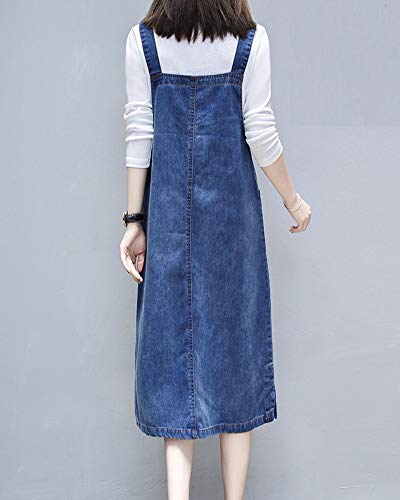 Shengwan Mujer Vestido Peto Vaquero Largos Denim Dungaree Vestidos Peto de Falda Talla Grande Azul 3XL