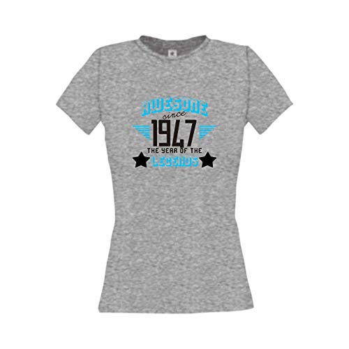 Shirtstown Camiseta para mujer, Awesome Since 1947 The Year of The Legends, frase para mujer con texto en inglés gris L