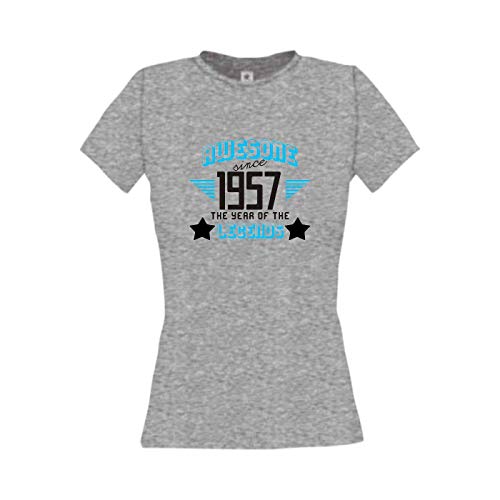 Shirtstown Camiseta para mujer, Awesome Since 1957 The Year of The Legends, frase para mujer con texto en inglés gris S