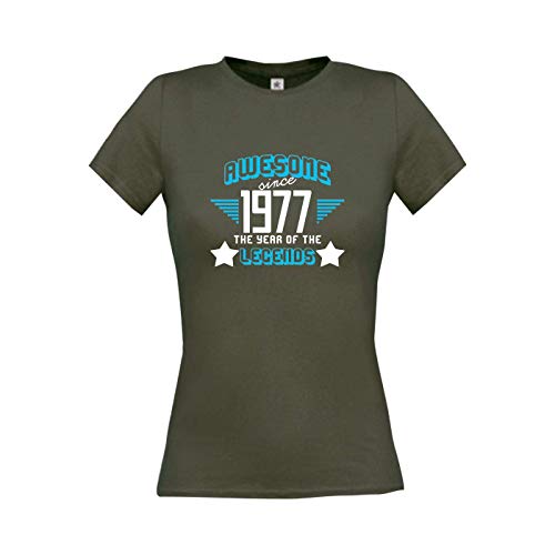 Shirtstown Camiseta para mujer, Awesome Since 1977 The Year of The Legends, frase para mujer con texto en inglés gris M
