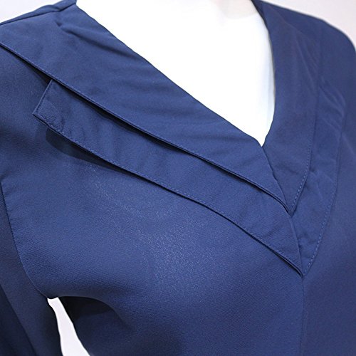 SHOBDW Camisa de Cuello en v Gasa sólida de Las Mujeres Camisa de Trabajo de Las señoras de la Oficina Blusa Tops de Manga Larga de otoño Invierno(Azul,L)