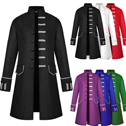 SHOBDW Hombres Cardigans Talla Grande Invierno Cálido Sólido Stand Collar Vintage Tailcoat Chaqueta Rompevientos Abrigo Outwear Botones Retro Abrigos Largos Trajes y Blazers(C-Rojo,S)