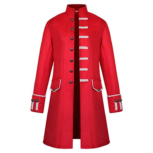 SHOBDW Hombres Cardigans Talla Grande Invierno Cálido Sólido Stand Collar Vintage Tailcoat Chaqueta Rompevientos Abrigo Outwear Botones Retro Abrigos Largos Trajes y Blazers(C-Rojo,S)