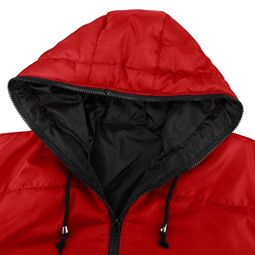 SHOBDW Hombres Delgado Informal Chaqueta Caliente Encapuchado Invierno Gruesa Abrigo Parka Abrigo con Capucha (Rojo, M)