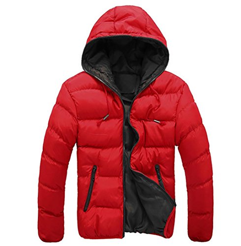 SHOBDW Hombres Delgado Informal Chaqueta Caliente Encapuchado Invierno Gruesa Abrigo Parka Abrigo con Capucha (Rojo, M)