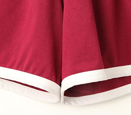 SHOBDW Las Mujeres de Moda señora de la Cintura elástica Verano sólido hasta la Rodilla cómodos Pantalones Cortos Deportivos Pantalones Casuales de Playa (M, Vino Rojo)