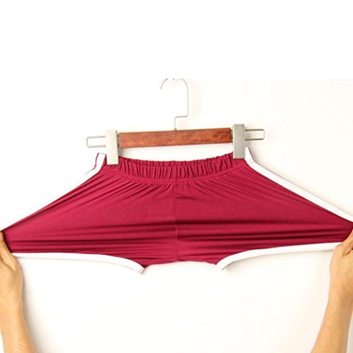 SHOBDW Las Mujeres de Moda señora de la Cintura elástica Verano sólido hasta la Rodilla cómodos Pantalones Cortos Deportivos Pantalones Casuales de Playa (M, Vino Rojo)