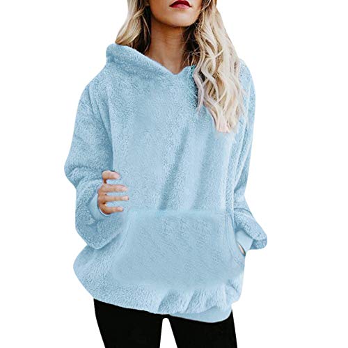 SHOBDW Liquidación Venta Mujer Sudadera con Capucha Suelta Tallas Grandes Jersey de Mujer Jersey otoño Invierno Manga Larga Remata Abrigo cálido (S, Azul Claro)