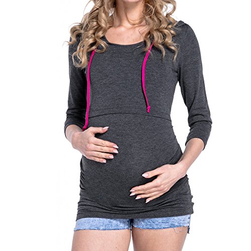 SHOBDW LiquidacióN Ventas Mujeres Ropa Premamá Tops De EnfermeríA De Maternidad OtoñO Invierno Tops De Manga Larga Ropa para Embarazadas Blusa con Capucha(Gris Oscuro,L)