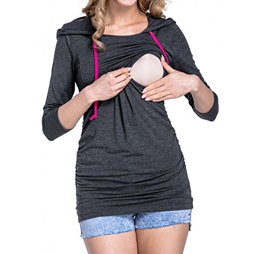 SHOBDW LiquidacióN Ventas Mujeres Ropa Premamá Tops De EnfermeríA De Maternidad OtoñO Invierno Tops De Manga Larga Ropa para Embarazadas Blusa con Capucha(Gris Oscuro,L)