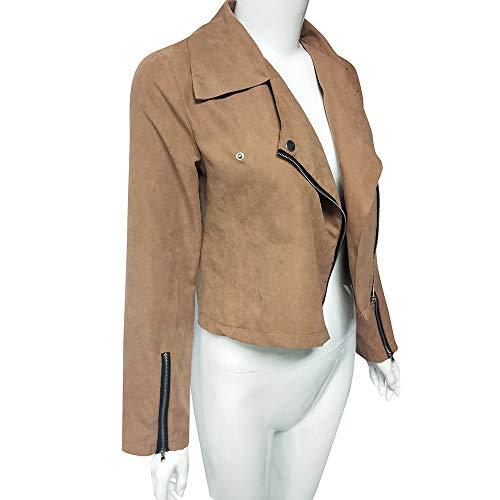 SHOBDW LiquidacióN Ventas Mujeres SeñOras Retro SóLido Remache Cremallera Chaqueta De Bombardero Fresco Ocasional De Manga Larga OtoñO Abrigo De Invierno Outwear (S, Caqui)