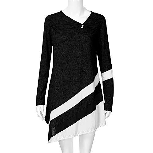 SHOBDW LiquidacióN Ventas Mujeres V Cuello OtoñO Invierno Tallas Grandes Tops Manga Sexy Rayas Asymmtrical TúNica Blusa Camisetas(Negro,S)