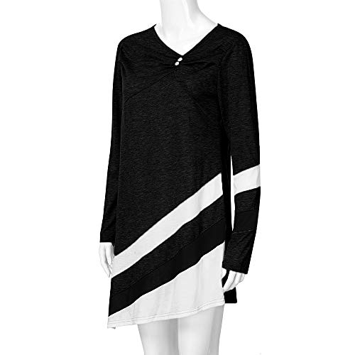 SHOBDW LiquidacióN Ventas Mujeres V Cuello OtoñO Invierno Tallas Grandes Tops Manga Sexy Rayas Asymmtrical TúNica Blusa Camisetas(Negro,S)
