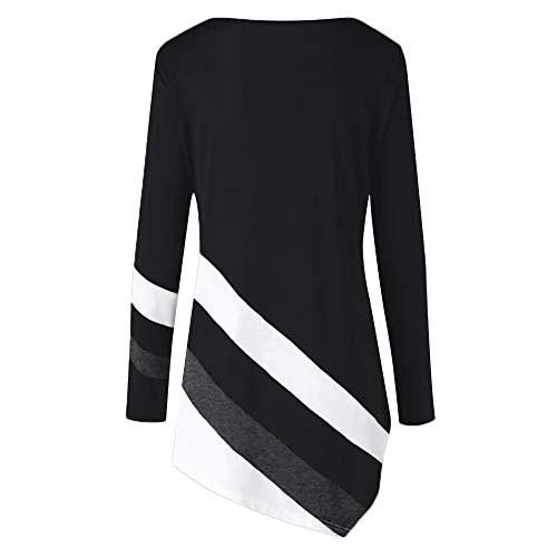 SHOBDW LiquidacióN Ventas Mujeres V Cuello OtoñO Invierno Tallas Grandes Tops Manga Sexy Rayas Asymmtrical TúNica Blusa Camisetas(Negro,S)