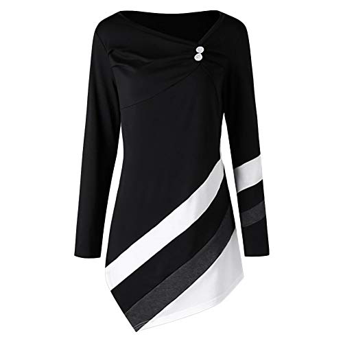 SHOBDW LiquidacióN Ventas Mujeres V Cuello OtoñO Invierno Tallas Grandes Tops Manga Sexy Rayas Asymmtrical TúNica Blusa Camisetas(Negro,S)