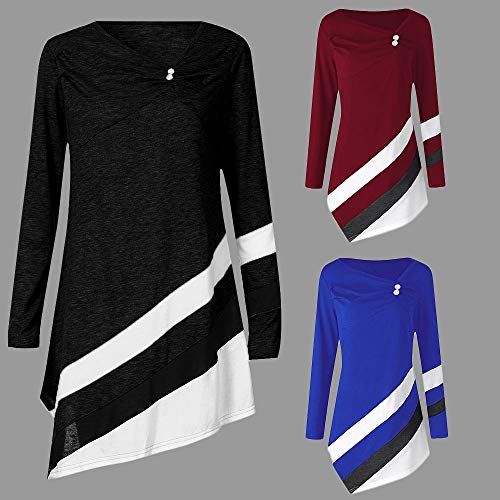 SHOBDW LiquidacióN Ventas Mujeres V Cuello OtoñO Invierno Tallas Grandes Tops Manga Sexy Rayas Asymmtrical TúNica Blusa Camisetas(Negro,S)