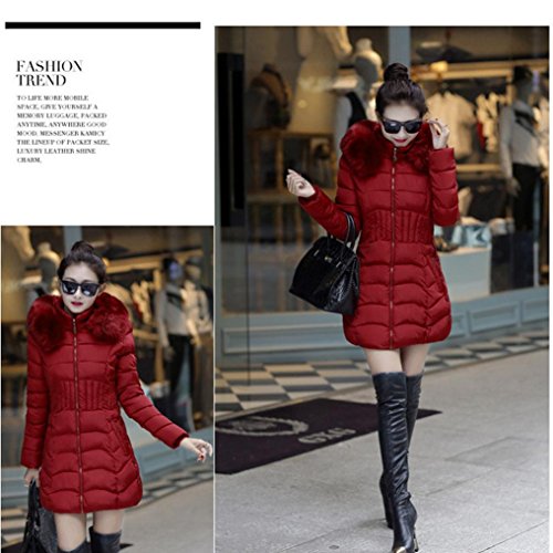 SHOBDW Moda Mujeres de Invierno Chaqueta Larga Abrigo de algodón Caliente Slim Trench Parka Ropa L-4XL (Vino Rojo, XXXXL)