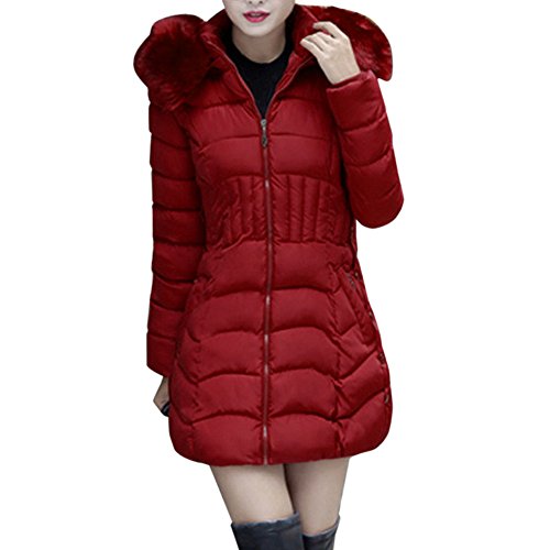 SHOBDW Moda Mujeres de Invierno Chaqueta Larga Abrigo de algodón Caliente Slim Trench Parka Ropa L-4XL (Vino Rojo, XXXXL)