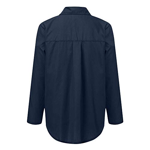 SHOBDW Moda para Mujer Casual Cuello con Solapa Camiseta Oficina Señoras Camisa botón sólido Hebilla Blusa otoño Invierno Tops de Manga Larga (Armada,XL)
