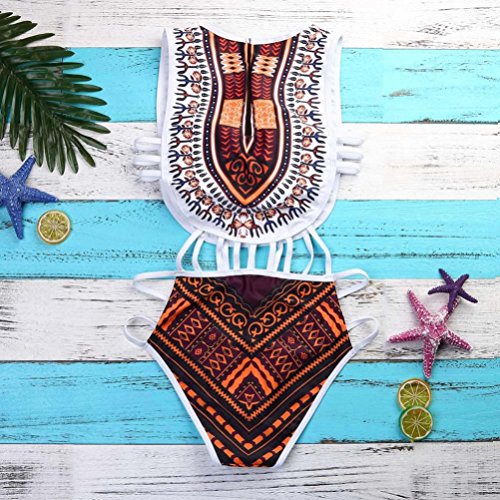 SHOBDW Mujer Africano de impresión Vintage Estilo étnico Bikini Conjunto de Traje de baño Push-up Sujetador Acolchado Beachwear (Blanco, XL)