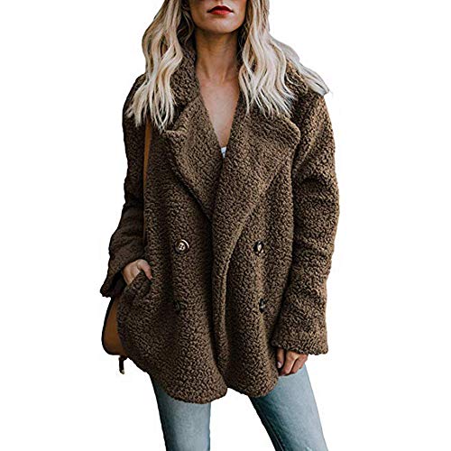 SHOBDW Mujer Chaqueta para Mujer de Moda Sólida Chaqueta Casual Otoño Invierno Tops de Manga Larga Parka cálida Outwear Abrigo para Mujer Turn Down Collar Overcoat Ladies Outercoat (Small, Café)