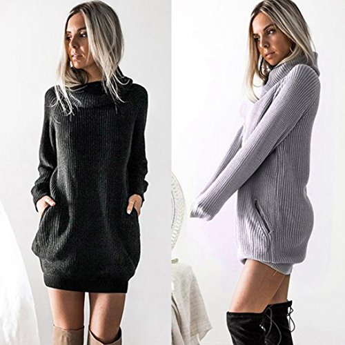 SHOBDW mujer de Punto Vestido de Cuello de Rollo de Vestido de Puente Damas Mini tamaño (Gris, S)