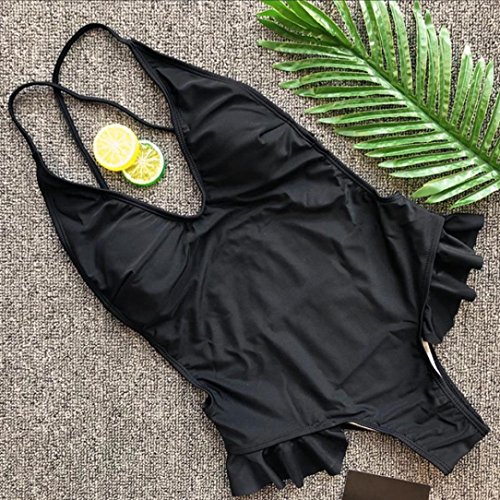 SHOBDW Mujer Sexy de una Sola Pieza Volantes Bikini Traje de baño Rellenado de bañador (Negro, M)